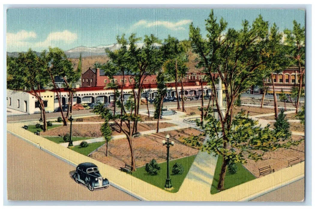 c1940's View Of The Plaza Car Scene Santa Fe New Mexico NM Vintage Postcard