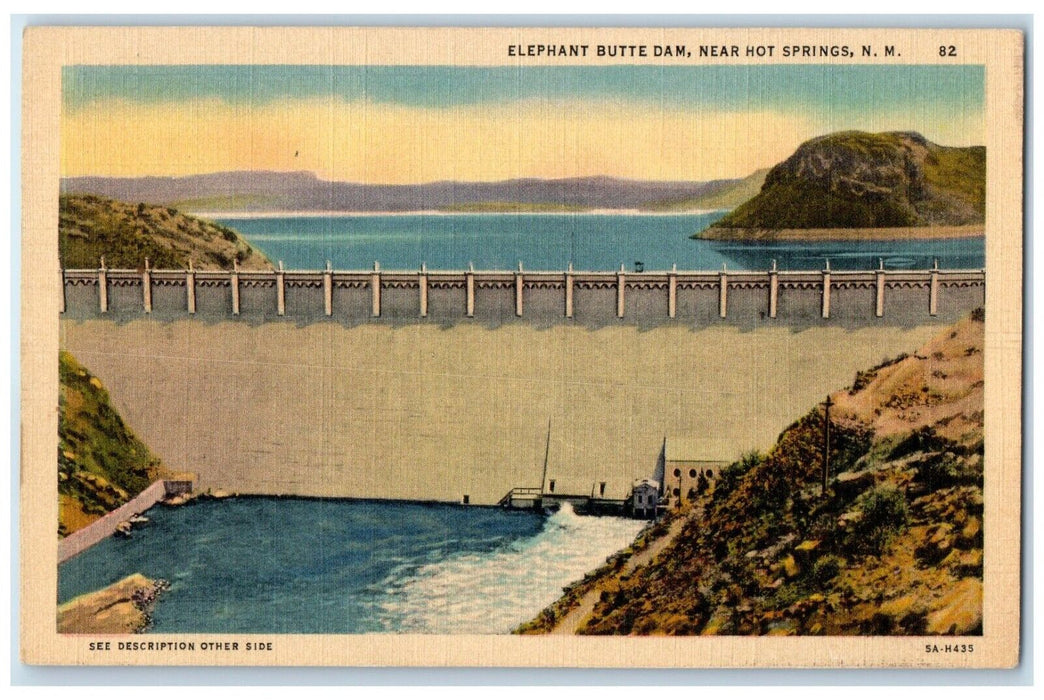 1938 View Of Elephant Butte Dam Near Hot Springs New Mexico NM Vintage Postcard