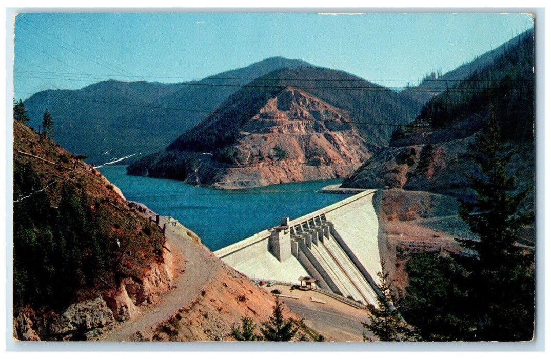 1960 Birds Eye View Detroit Dam Mountains Road Reservoir Oregon Antique Postcard