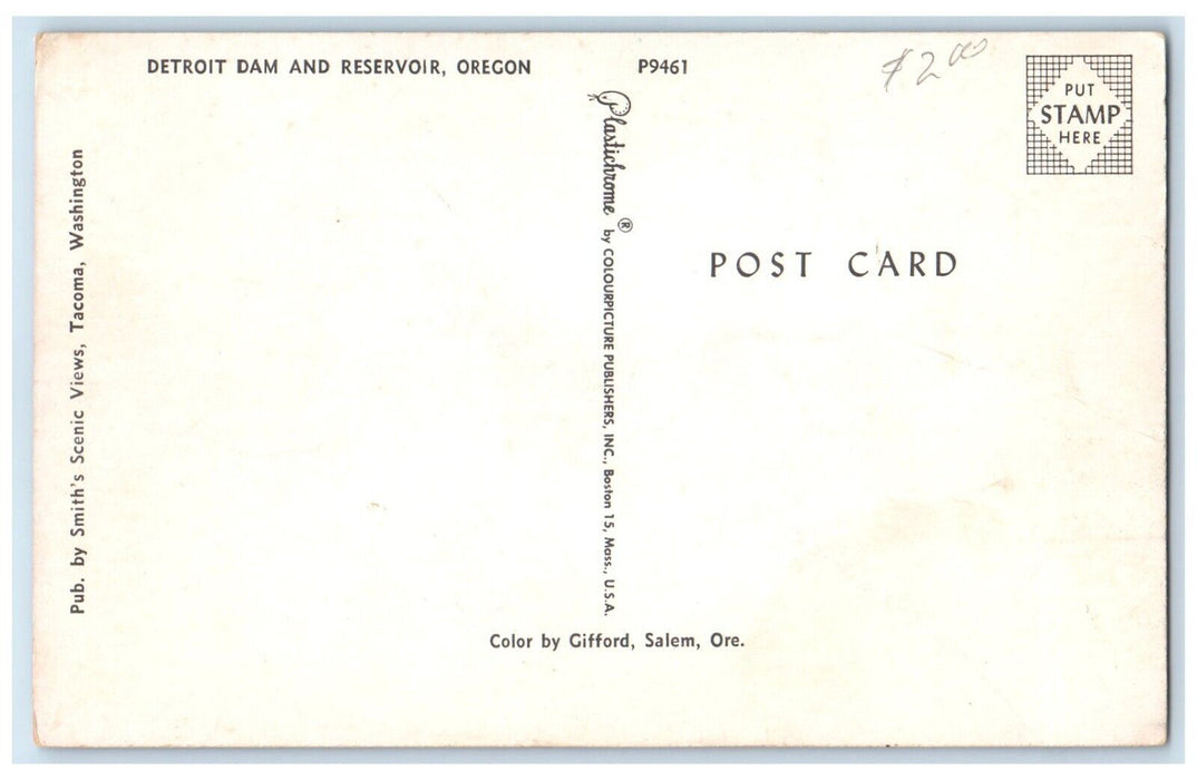 1960 Birds Eye View Detroit Dam Mountains Road Reservoir Oregon Antique Postcard