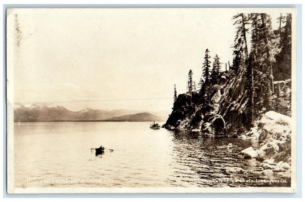 1933 Rubicon Point Rowboat View Valentine Lake Tahoe CA RPPC Photo Postcard