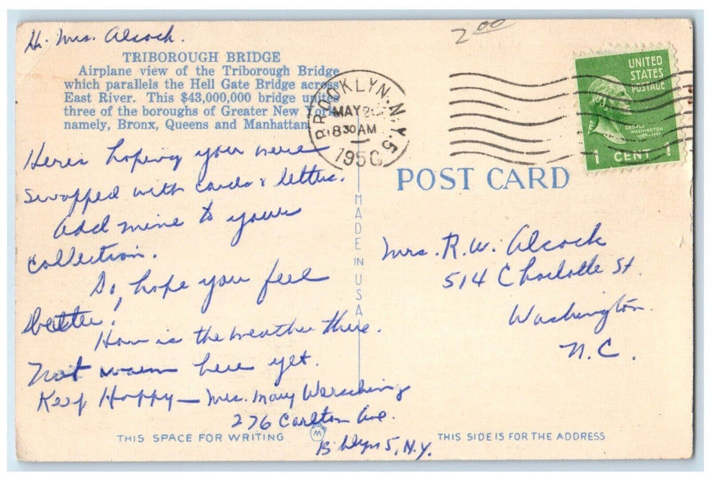 1950 Airplane View Triborough Hell Exterior Gate Lake Bridges New York Postcard
