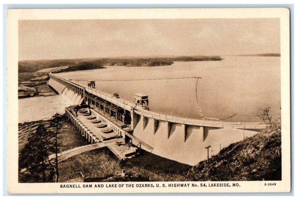 c1940 Birds Eye View Bagnell Dam Lake Ozarks Lakeside Missouri Unposted Postcard