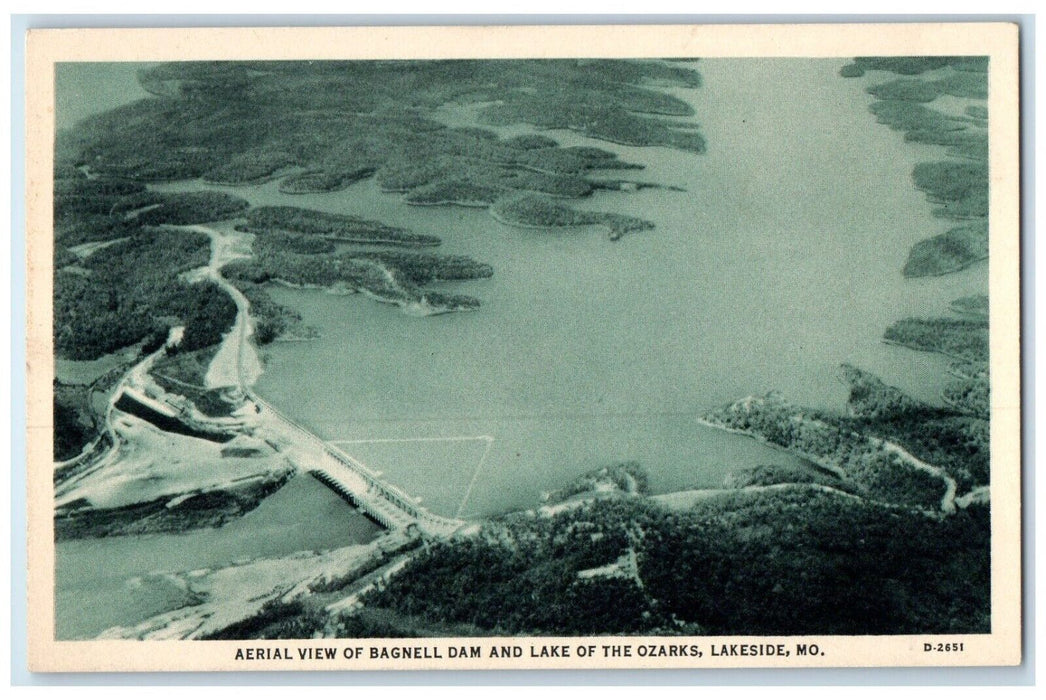 c1940 Aerial View Bagnell Dam Lake Ozarks Lakeside Missouri MO Unposted Postcard