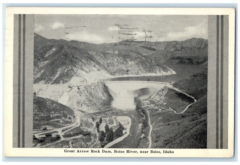 1943 Great Arrow Rock Dam Boise River Boise Idaho ID Vintage Antique Postcard