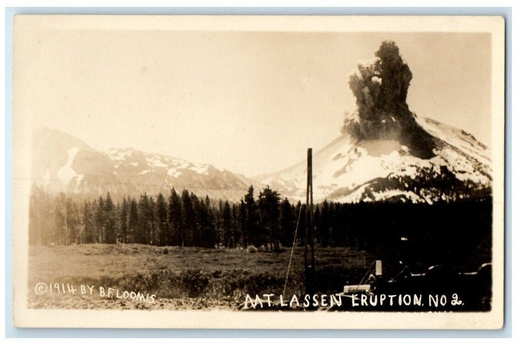 1914 Mt. Lassen Volcano Eruption #2 View B.F. Loomis CA RPPC Photo Postcard