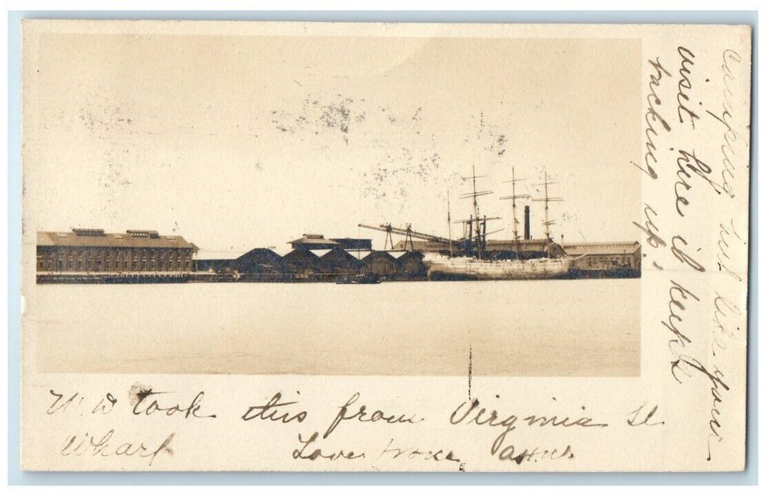 1911 Ship Port Dock Wharf Scene Vallejo California CA RPPC Photo Posted Postcard