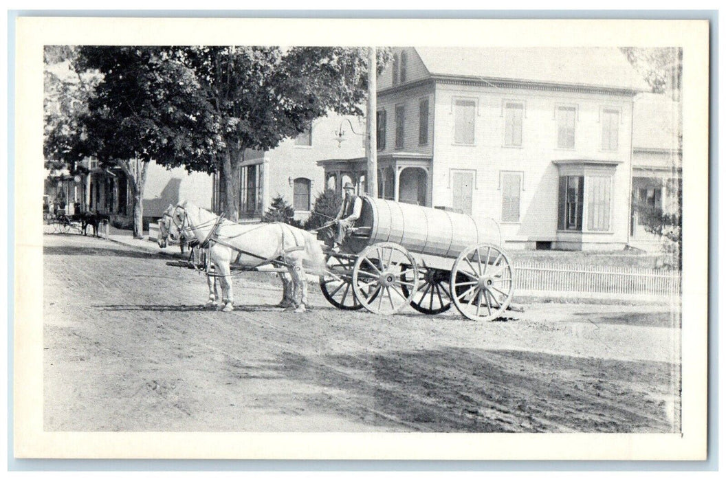 c1920 Corner Grove School Streets Road Watering Wagon Peterborough NH Postcard