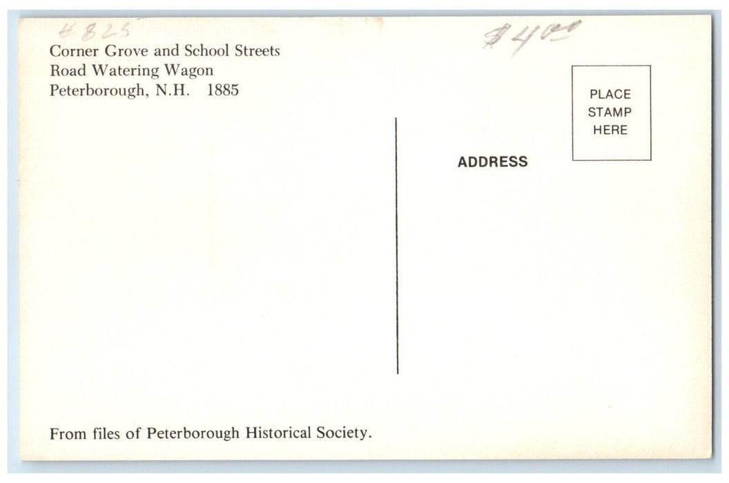 c1920 Corner Grove School Streets Road Watering Wagon Peterborough NH Postcard