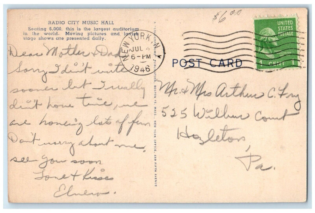 1946 Radio City Music Hall Auditorium Multiview New York City New York Postcard