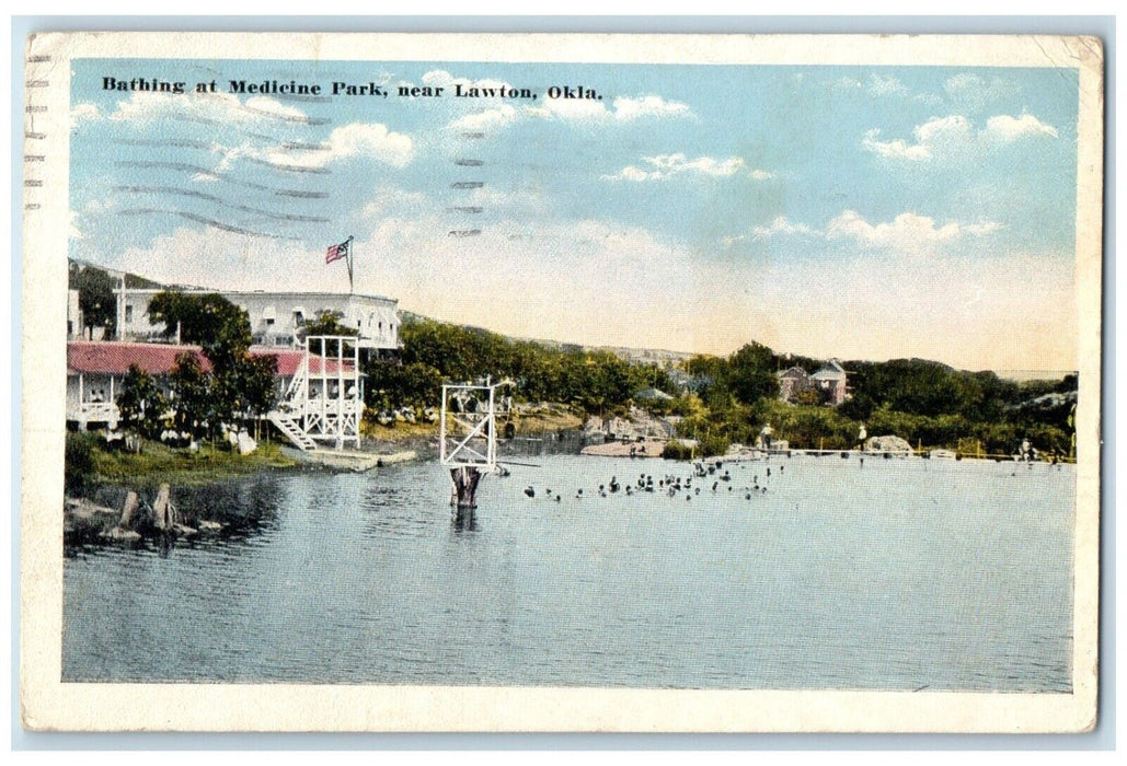 1916 View Of Bathing At Medicine Park Near Lawton Oklahoma OK Antique Postcard