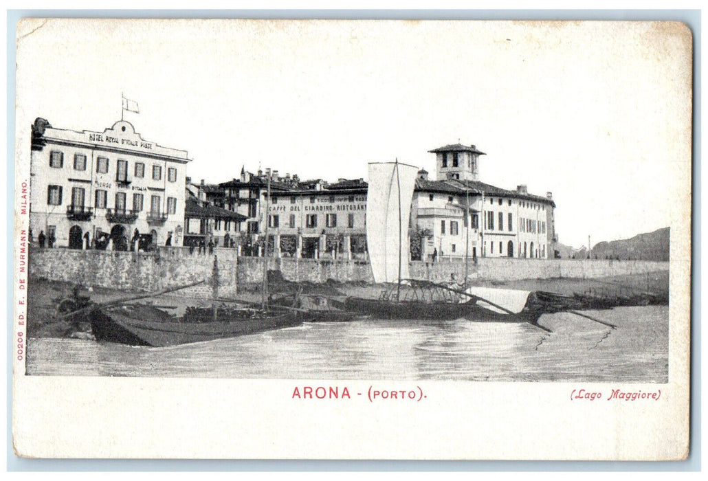 c1905 Sailboat Landing Maggiore Lake Port Arona Italy Unposted Antique Postcard