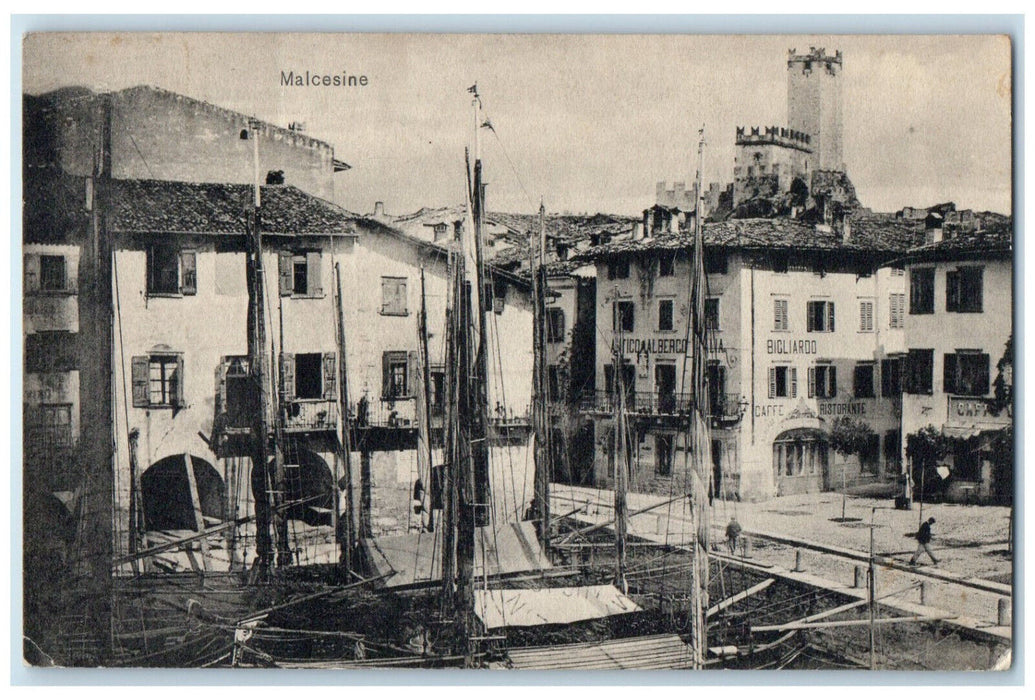 1912 Schooner Boats Landing at Malcesine Verona Veneto Italy Postcard