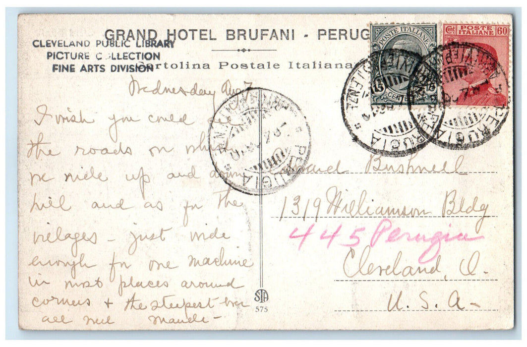c1910 Perugia Brufani's Grand Hotel Multiview Antique Italy Posted Postcard