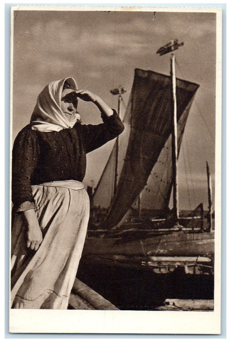 c1950's Neringa Fisherwoman on the Curonian Spit Lithuania Unposted Postcard
