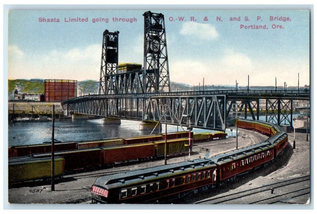 Shasta Limited OWR & N S P Bridge Portland Oregon OR, Railroad Train Postcard