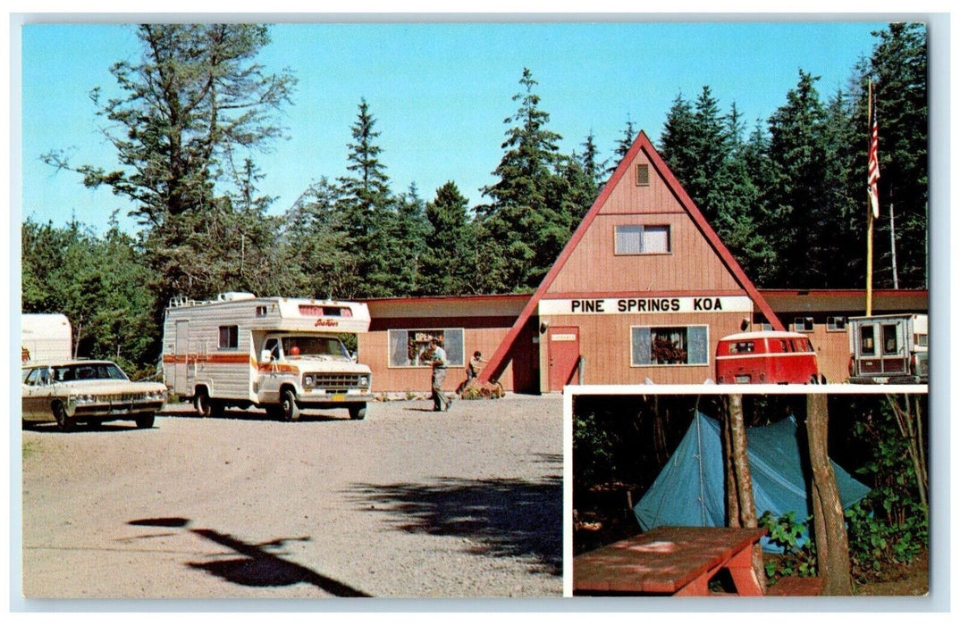 c1950's Pine Springs Koa Langlois Oregon OR, Cars Truck Dual View Postcard