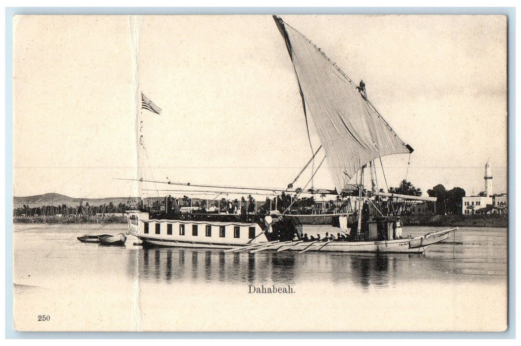 c1950's Scene of Long Passenger Sailboat Dahabeah Egypt Unposted Postcard