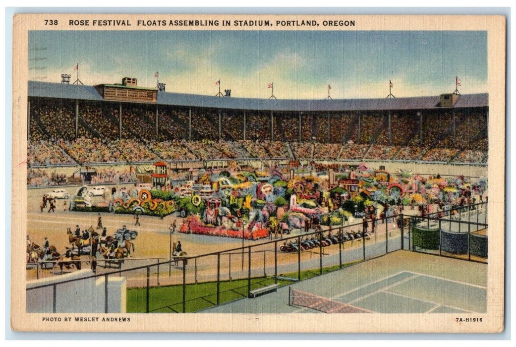 1940 Rose Festival Floats Assembling In Stadium Portland Oregon OR Postcard