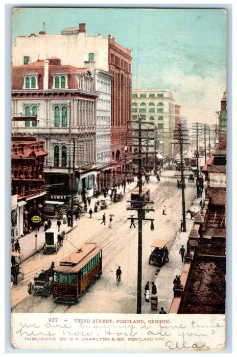 1907 Third Street Trolley Cars Portland Mercer Oregon OR Posted Antique Postcard