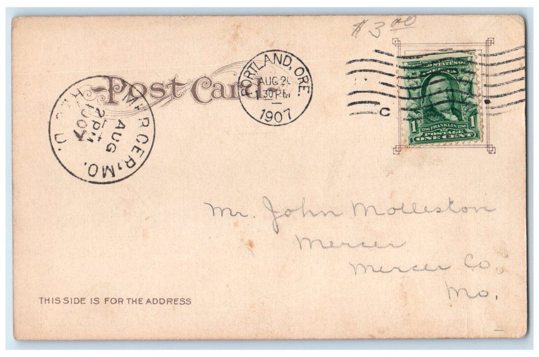 1907 Third Street Trolley Cars Portland Mercer Oregon OR Posted Antique Postcard