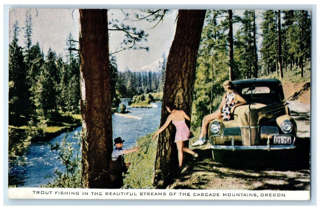Trout Fishing In Beautiful Streams Cascade Mountains Oregon OR, Girls Postcard