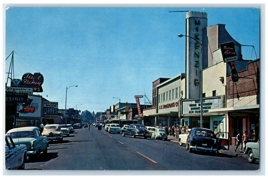 c1950's Street Scene Cars Pharmacy Red Wing Shoe Springfield Oregon OR Postcard