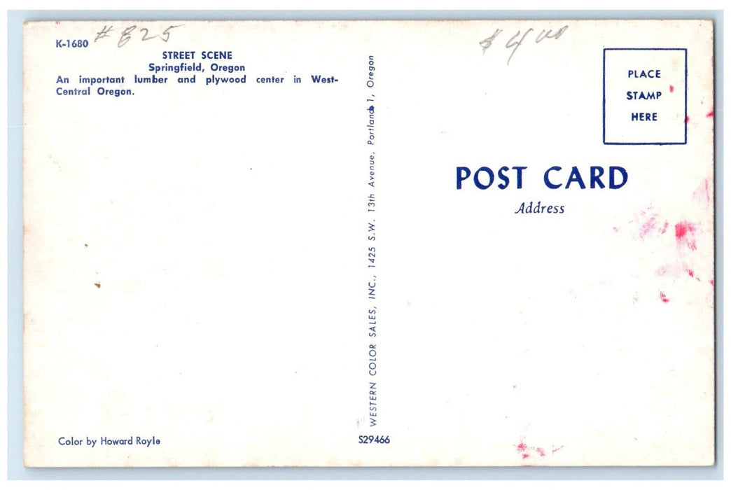 c1950's Street Scene Cars Pharmacy Red Wing Shoe Springfield Oregon OR Postcard