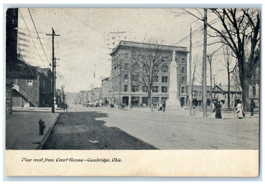1909 View West Court House Building street Road Cambridge Ohio Vintage Postcard