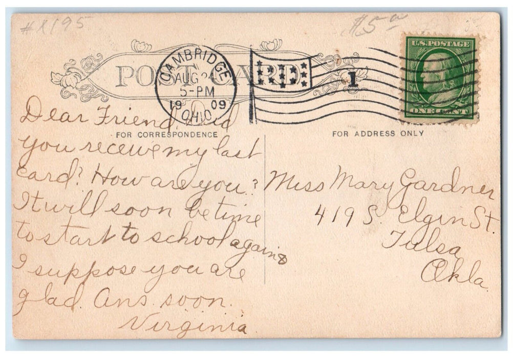 1909 View West Court House Building street Road Cambridge Ohio Vintage Postcard