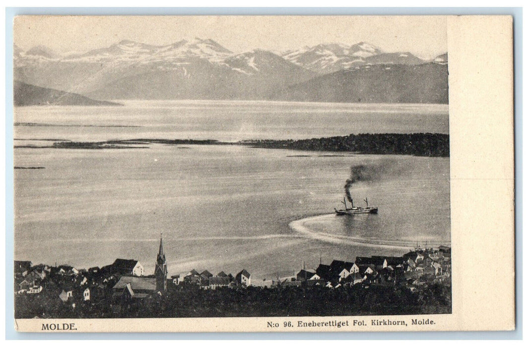 c1940's View of Mountains Rivers Steamship Sailing in Molde Norway Postcard