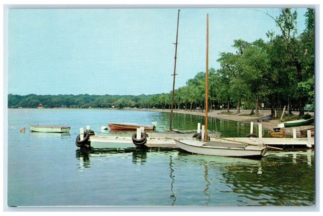 c1960 Big Foot Beach State Park Boat Lake Geneva Wisconsin WI Unposted Postcard