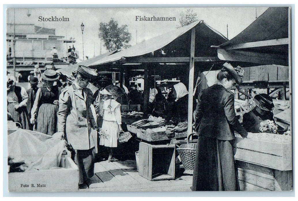c1940's Fiskarhamnen Marina in Stockholm Sweden Vintage Unposted Postcard