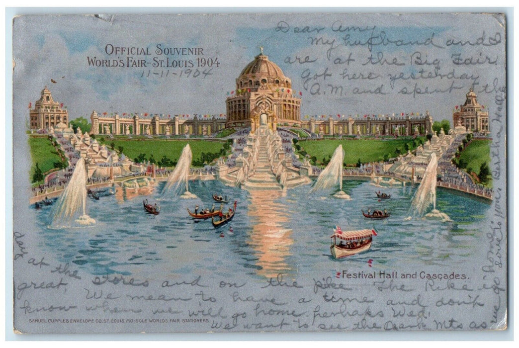 1904 Festival Hall Cascades Worlds Fair St Louis MO Official Souvenir Postcard