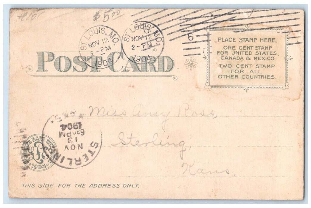 1904 Festival Hall Cascades Worlds Fair St Louis MO Official Souvenir Postcard