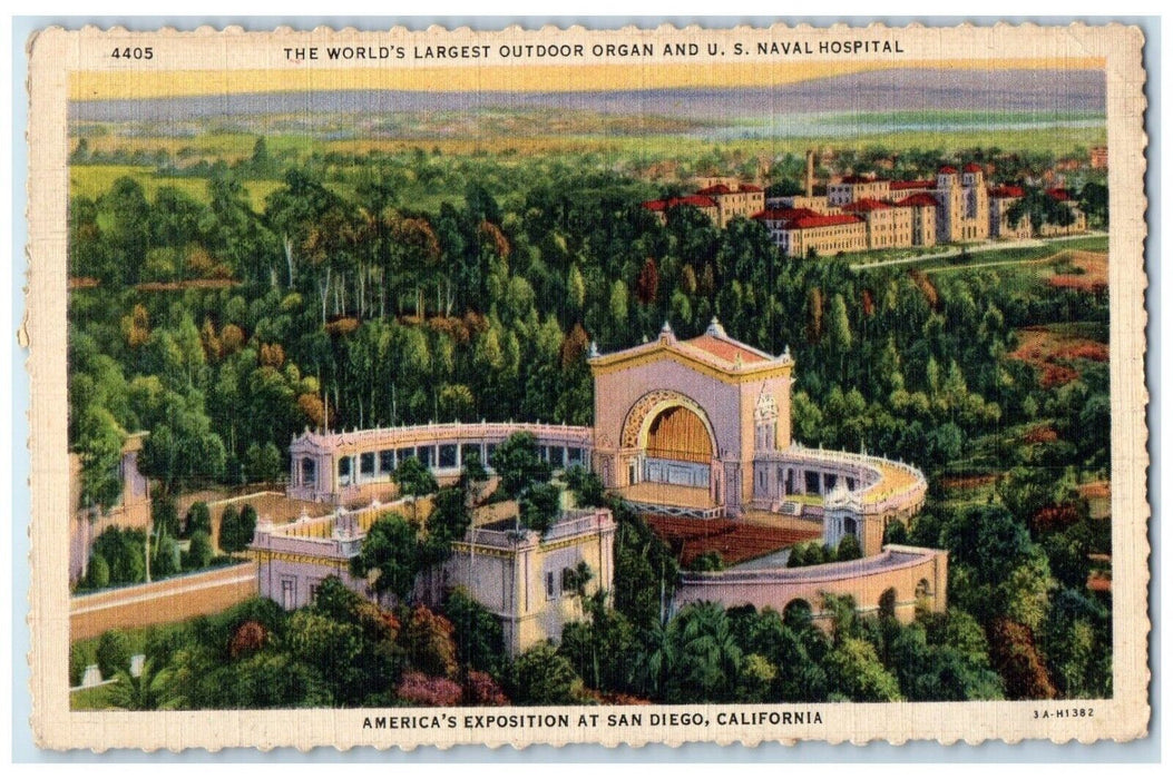 1935 Aerial View Organ Naval Hospital America Exposition San Diego CA Postcard