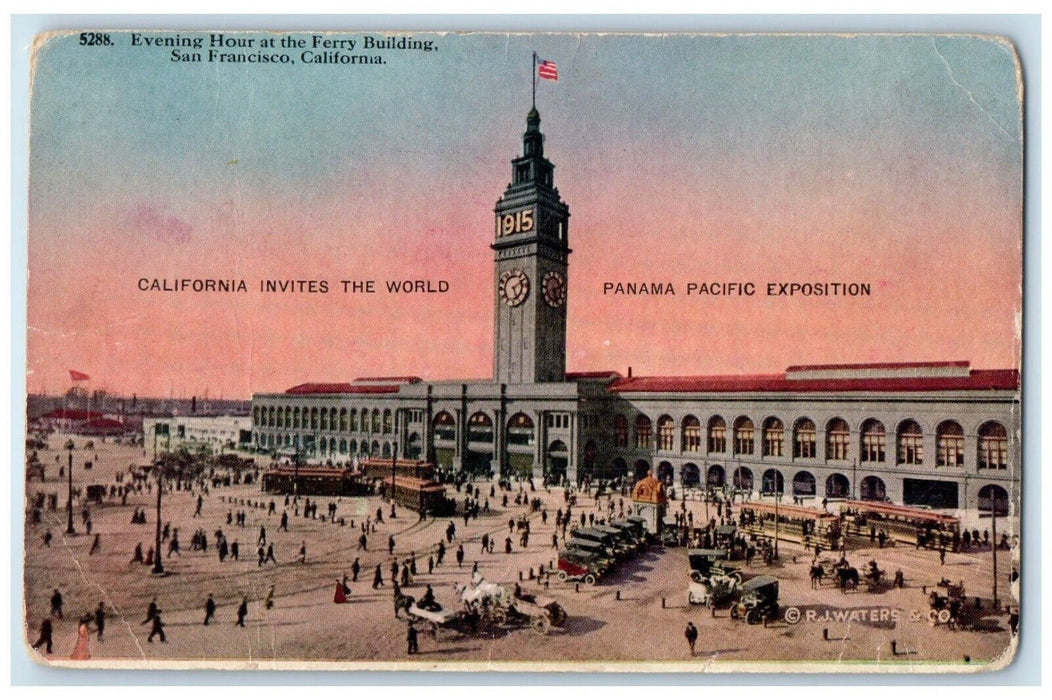 c1910 Aerial View Evening Hour Ferry Building San Francisco California Postcard