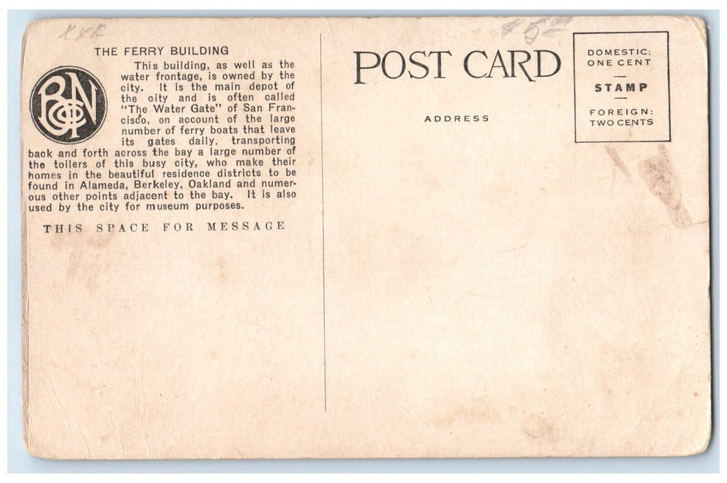 c1910 Aerial View Evening Hour Ferry Building San Francisco California Postcard