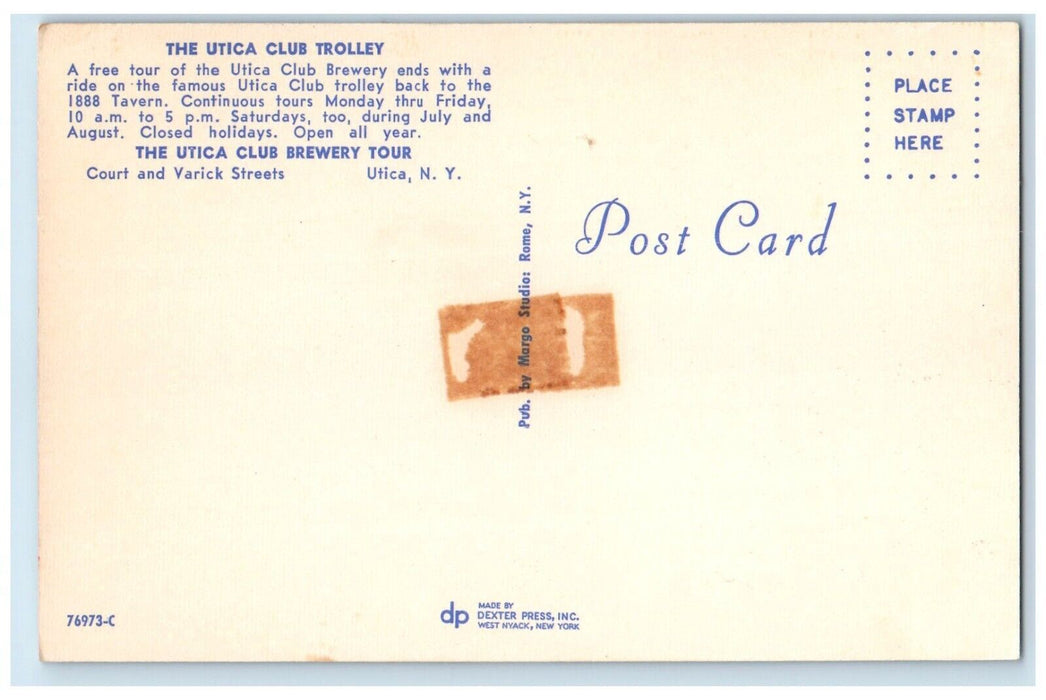 The Utica Club Trolley Utica Club Brewery Tour Utica New York NY Postcard