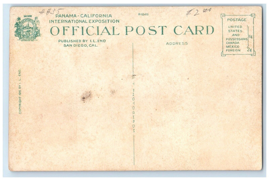 1910 West Prado East Gate Panama California International Exposition CA Postcard