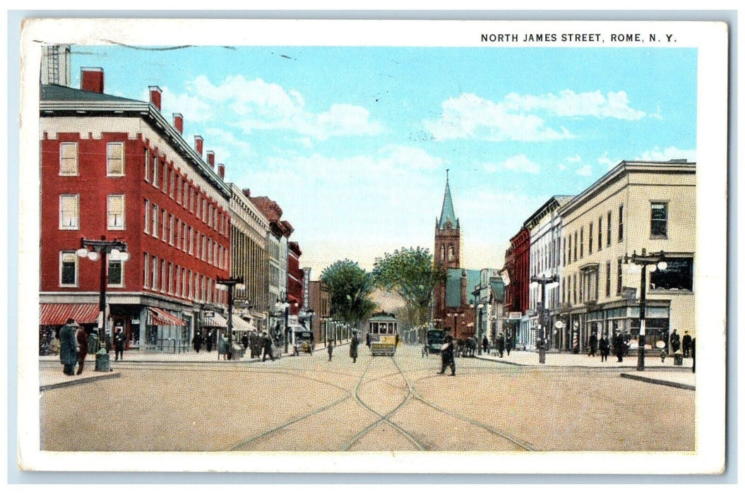 1945 North James Street Building Streetcar Rome New York Waterloo Iowa Postcard