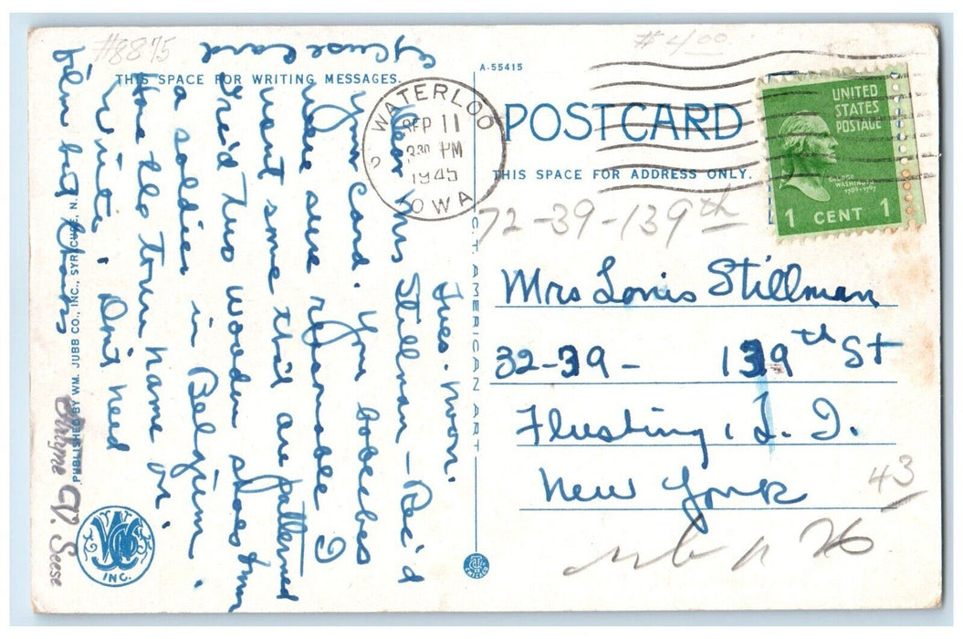 1945 North James Street Building Streetcar Rome New York Waterloo Iowa Postcard