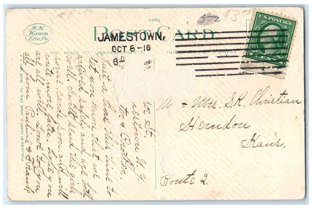 1916 Main Street Looking North 2nd Exterior Building Jamestown New York Postcard