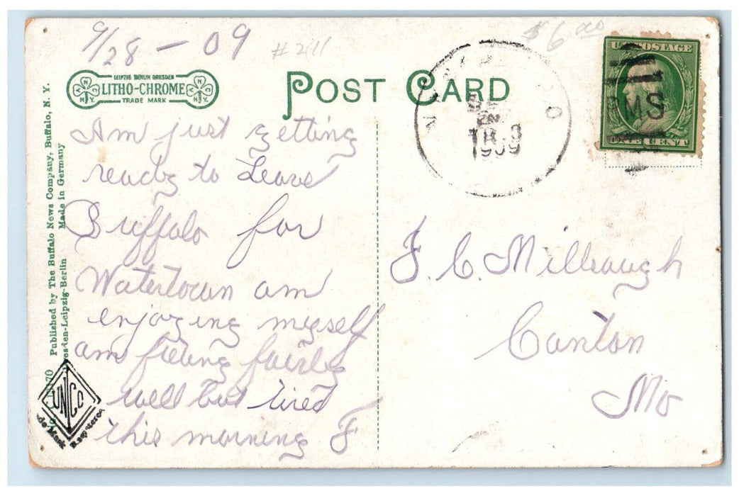 1909 Main Street Looking North Exterior Streetcar Buffalo New York NY Postcard