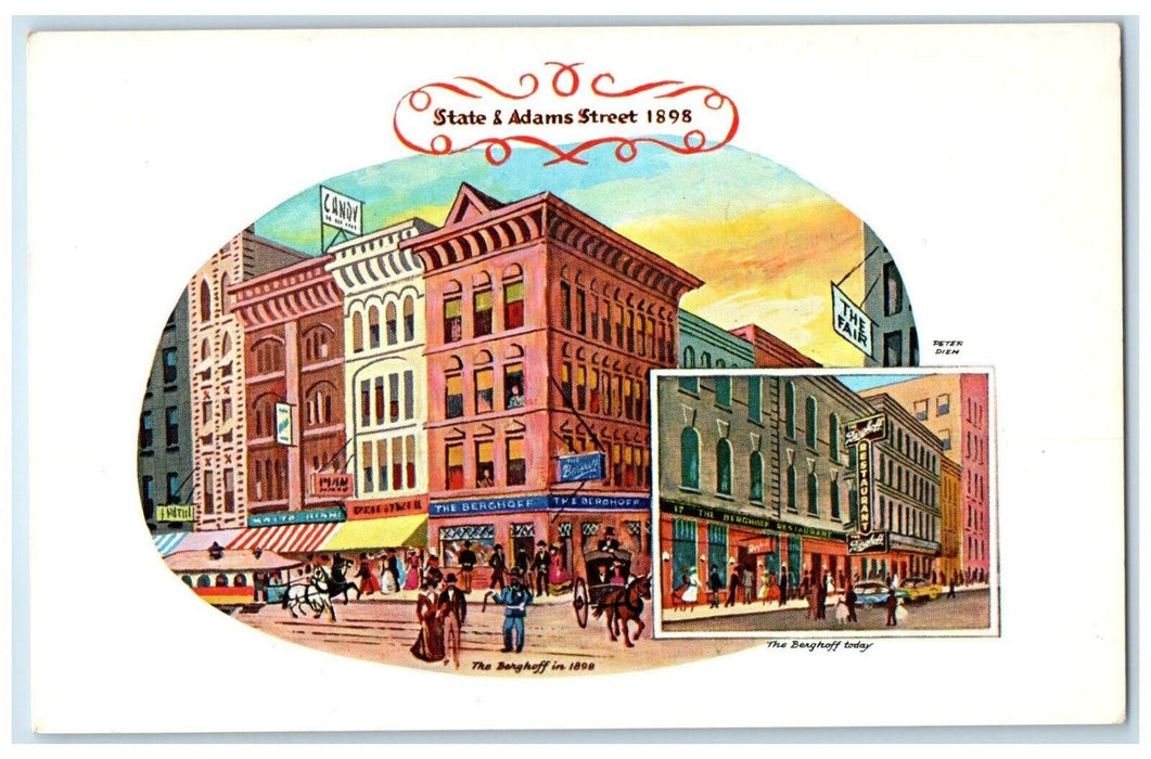 State & Adams Street The Berghoff Restaurant Chicago Illinois IL Postcard