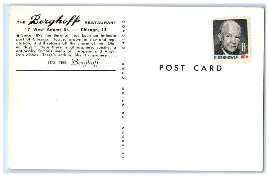 State & Adams Street The Berghoff Restaurant Chicago Illinois IL Postcard