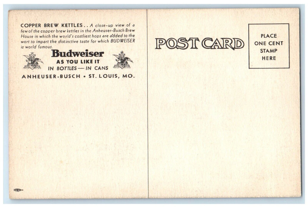 Budweiser Anheuser Busch Copper Brew Kettles St. Louis Missouri MO Postcard