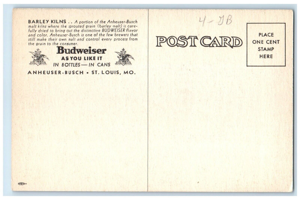 Budweiser Anheuser Busch Barley Kilns St. Louis Missouri MO Postcard