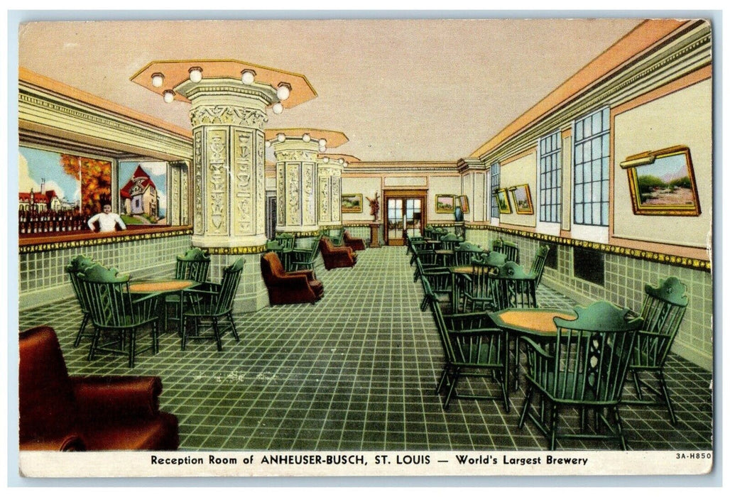 Budweiser Anheuser Busch Reception Room Interior St. Louis Missouri MO Postcard