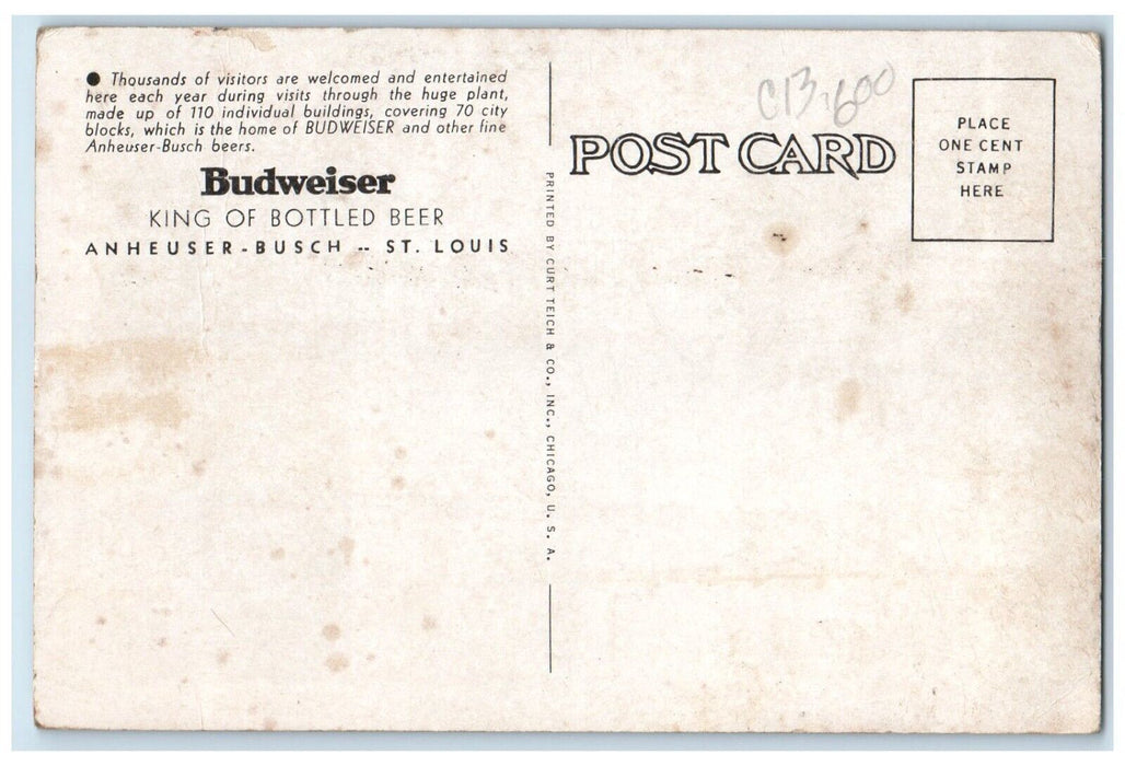 Budweiser Anheuser Busch Reception Room Interior St. Louis Missouri MO Postcard